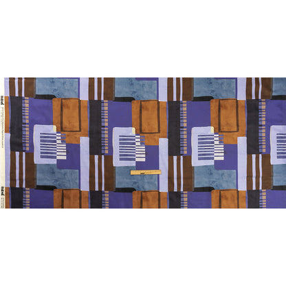 Stretch Cotton Sateen Panel - Purple and Brown Painterly Geometric - Around the Block Print - Mood Exclusive Wisteria Collection Full