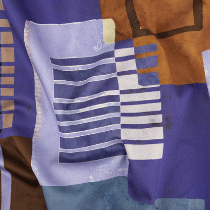Stretch Cotton Sateen Panel - Purple and Brown Painterly Geometric - Around the Block Print - Mood Exclusive Wisteria Collection