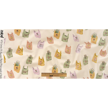 Stretch Cotton Sateen - Purple, Yellow and Green Shopping Bags - Come Again Soon Print - Mood Exclusive Wisteria Collection Full
