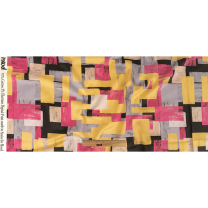 Stretch Cotton Sateen - Purple, Pink and Yellow Painterly Geometric - Theory of Abstraction Print - Mood Exclusive Wisteria Collection Full