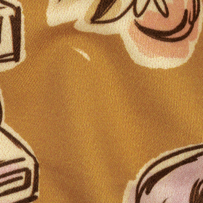 Stretch Cotton Sateen - Golden Faces and Objects - Everyday Goddess Print - Mood Exclusive Wisteria Collection Detail