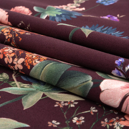 Stretch Cotton Sateen - Deep Purple Floral - Baroque Bouquet Print - Mood Exclusive Wisteria Collection Folded