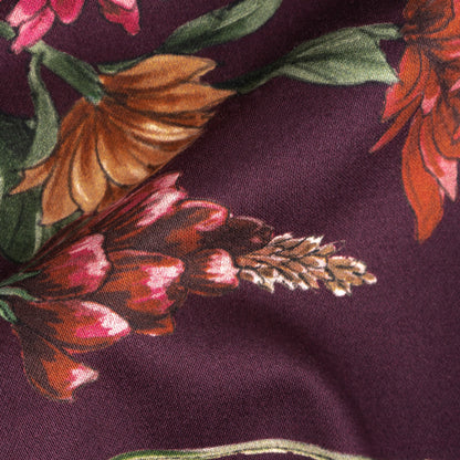 Stretch Cotton Sateen - Dark Purple Floral - Wild Fantasia Print - Mood Exclusive Wisteria Collection Detail
