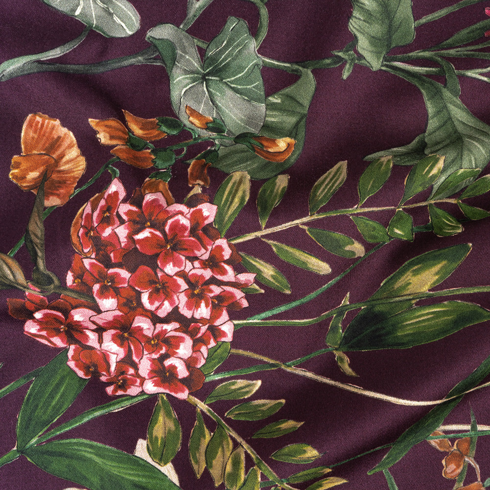Stretch Cotton Sateen - Dark Purple Floral - Wild Fantasia Print - Mood Exclusive Wisteria Collection