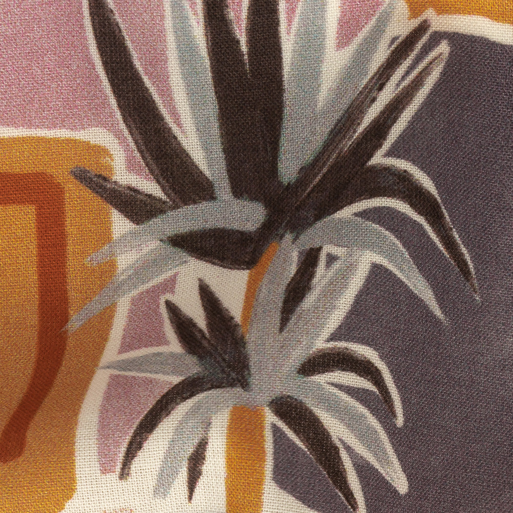 Cotton Voile - Purple and Orange Plants and Furniture - Peaceful Waking Print - Mood Exclusive Wisteria Collection Detail