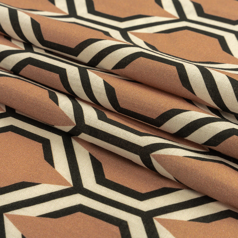 Cotton Voile - Warm Tan Honeycomb Geometric - Sweet as Honey Print - Mood Exclusive Wisteria Collection Folded