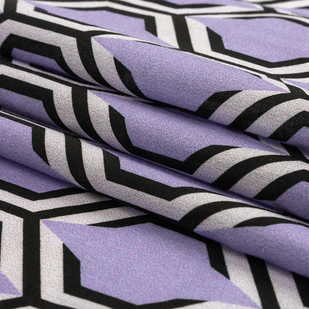Cotton Voile - Lavender Honeycomb Geometric - Sweet as Honey Print - Mood Exclusive Wisteria Collection Folded