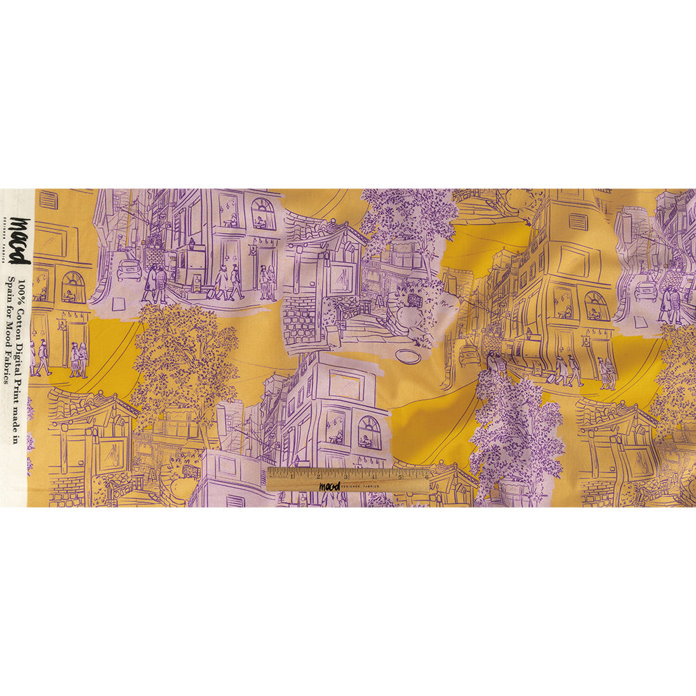 Cotton Voile - Orange and Fair Orchid Streetscapes and Trees - Growing Roots Print - Mood Exclusive Wisteria Collection Full