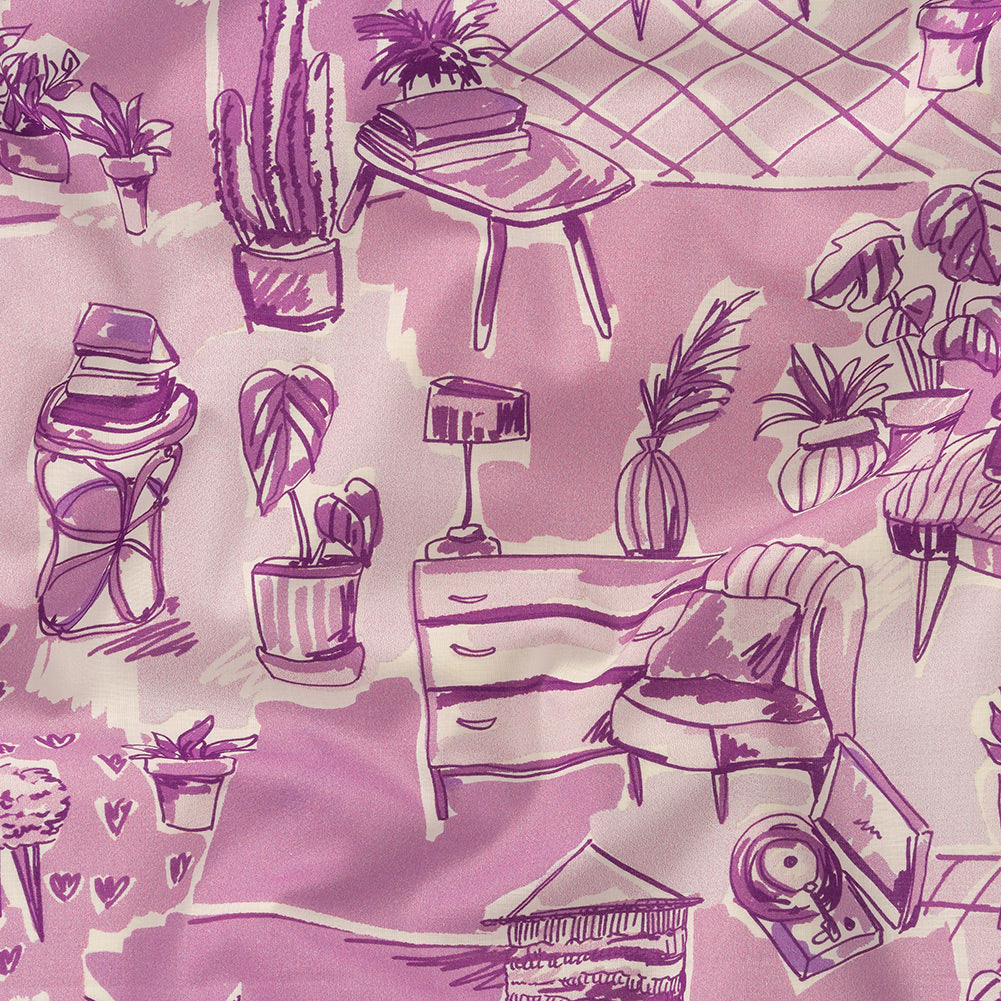 Cotton Voile - Lilac Indoor Spaces - Where You're Planted Print - Mood Exclusive Wisteria Collection