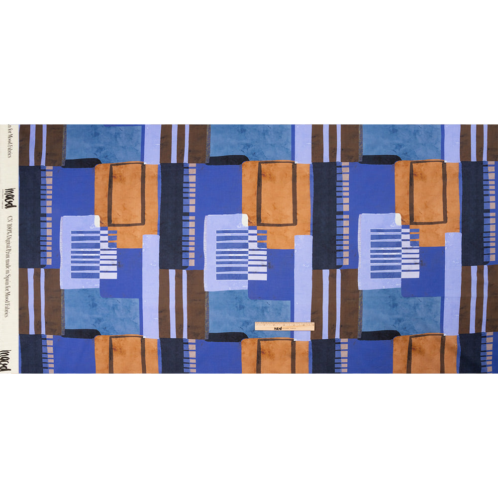 Cotton Voile Panel - Purple and Brown Painterly Geometric - Around the Block Print - Mood Exclusive Wisteria Collection Full