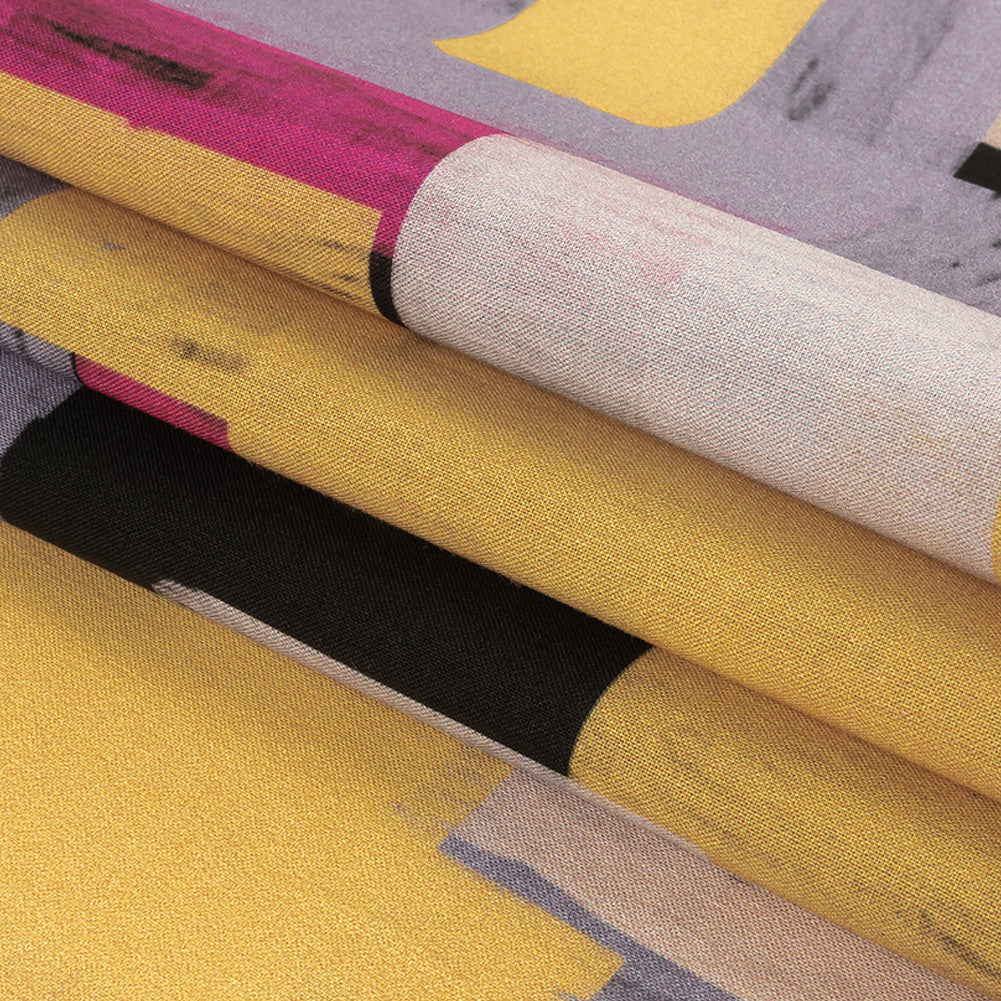 Cotton Voile - Purple, Pink and Yellow Painterly Geometric - Theory of Abstraction Print - Mood Exclusive Wisteria Collection Folded