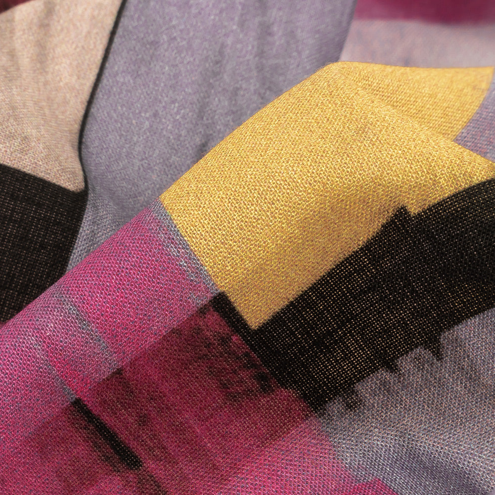 Cotton Voile - Purple, Pink and Yellow Painterly Geometric - Theory of Abstraction Print - Mood Exclusive Wisteria Collection Detail