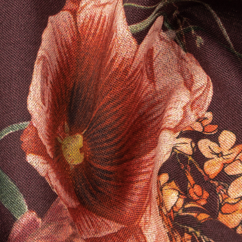 Cotton Voile - Deep Purple Floral - Baroque Bouquet Print - Mood Exclusive Wisteria Collection Detail