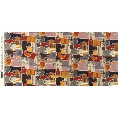 Linen and Rayon Woven - Purple and Orange Plants and Furniture - Peaceful Waking Print - Mood Exclusive Wisteria Collection Full