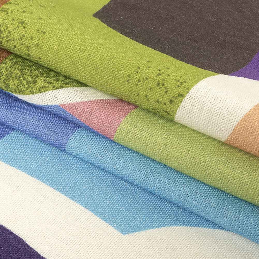 Linen and Rayon Woven - Multicolor Abstract - Wide Open Spaces Print - Mood Exclusive Wisteria Collection Folded