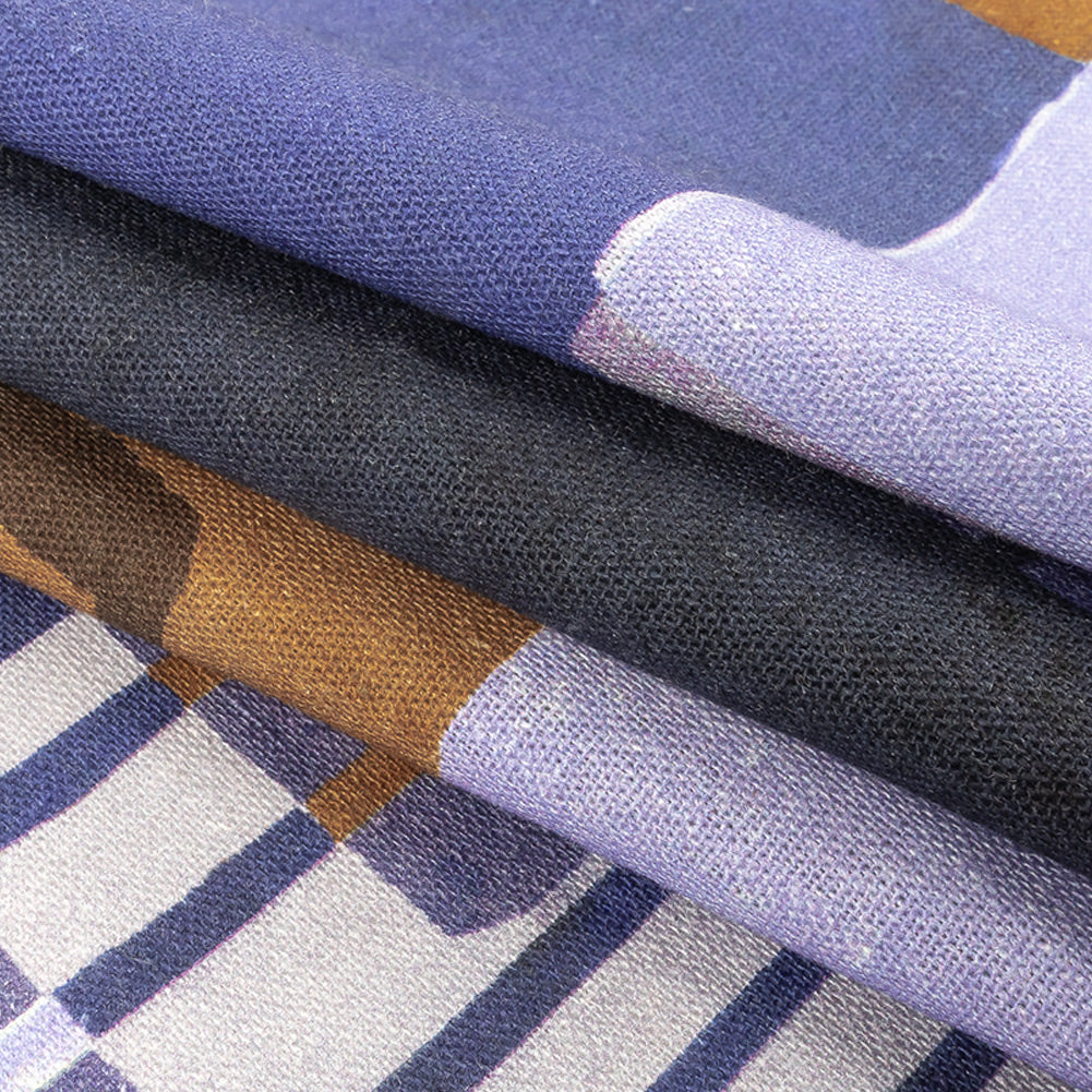 Linen and Rayon Woven Panel - Purple and Brown Painterly Geometric - Around the Block Print - Mood Exclusive Wisteria Collection Folded