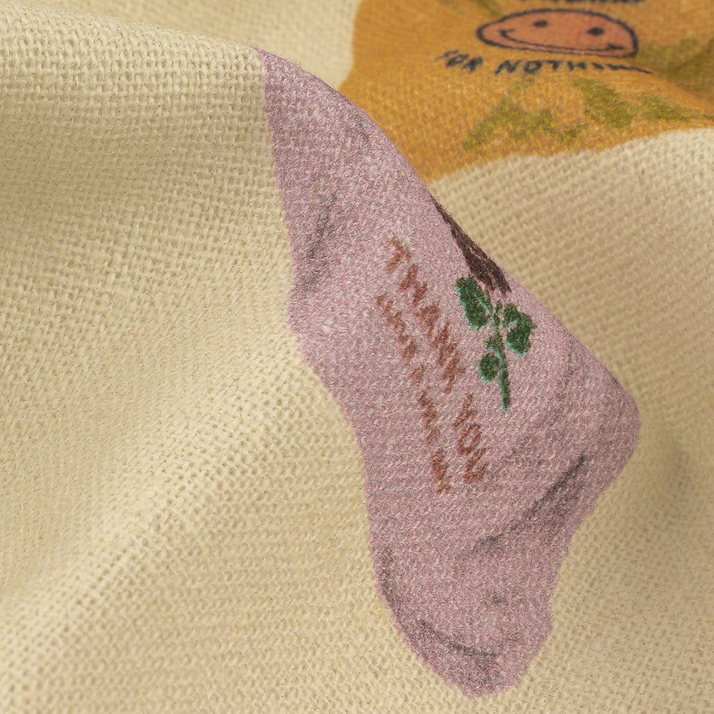 Linen and Rayon Woven - Purple, Yellow and Green Shopping Bags - Come Again Soon Print - Mood Exclusive Wisteria Collection Detail