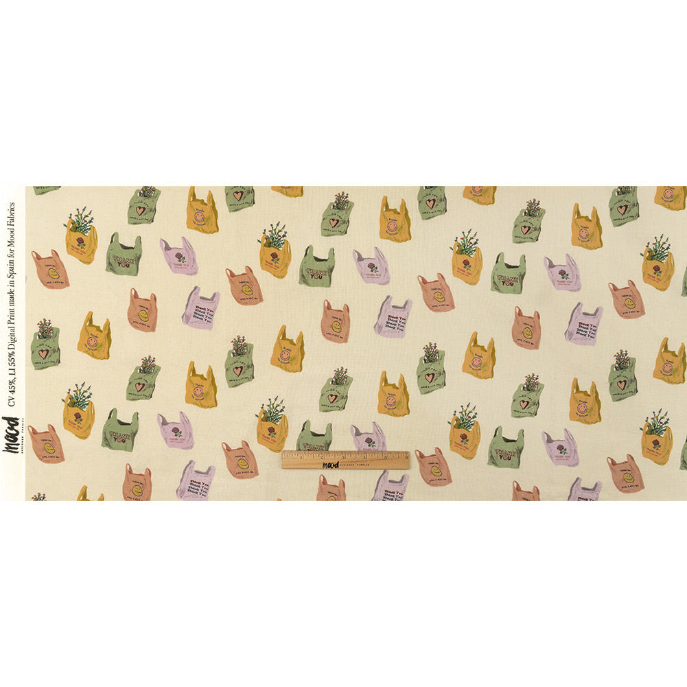 Linen and Rayon Woven - Purple, Yellow and Green Shopping Bags - Come Again Soon Print - Mood Exclusive Wisteria Collection Full