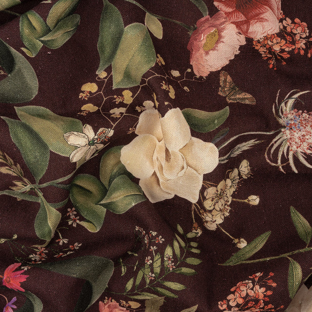 Linen and Rayon Woven - Deep Purple Floral - Baroque Bouquet Print - Mood Exclusive Wisteria Collection