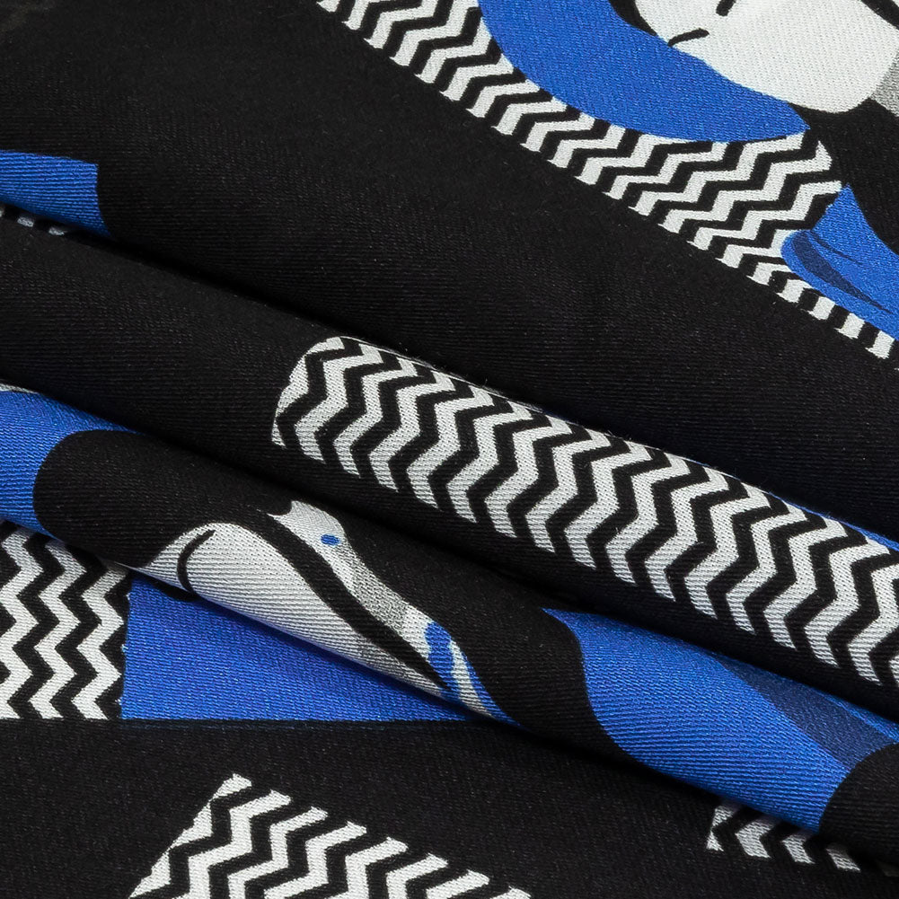 Rayon Challis - Blue and Black Talking Heads - In the Blues Print - Mood Exclusive Indigo Collection - Folded