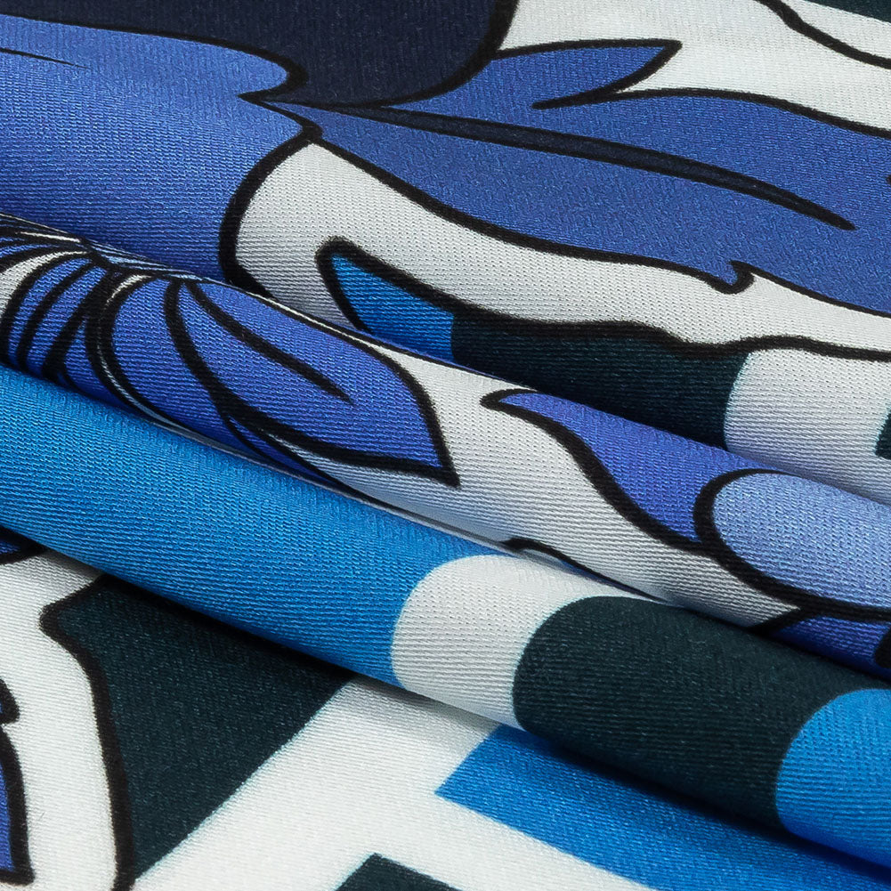 Rayon Challis - Flowers and Stripes - Stuck on Blue Print - Mood Exclusive Indigo Collection