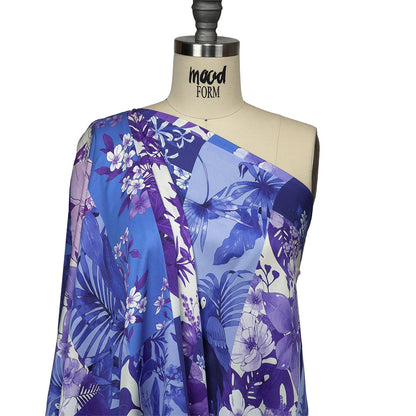 Rayon Challis - Purple Floral Patchwork - Periwinkle Patch Print - Mood Exclusive Indigo Collection