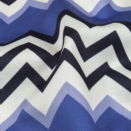 Stretch Cotton Sateen - Blue and Black Zig Zags - Blues Night Print - Mood Exclusive Indigo Collection