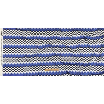 Stretch Cotton Sateen - Blue and Black Zig Zags - Blues Night Print - Mood Exclusive Indigo Collection