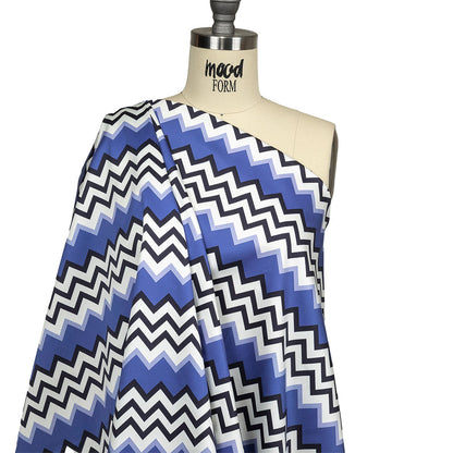 Stretch Cotton Sateen - Blue and Black Zig Zags - Blues Night Print - Mood Exclusive Indigo Collection