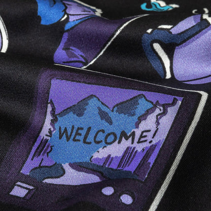 Stretch Cotton Sateen - Purple and Blue Iconic Symbols - Live at Sun Studio Print - Mood Exclusive Indigo Collection