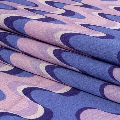 Stretch Cotton Sateen - Purple and Blue Bubbly Zig Zags - Blue Jay Waves Print - Mood Exclusive Indigo Collection