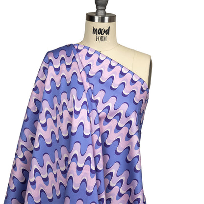 Stretch Cotton Sateen - Purple and Blue Bubbly Zig Zags - Blue Jay Waves Print - Mood Exclusive Indigo Collection