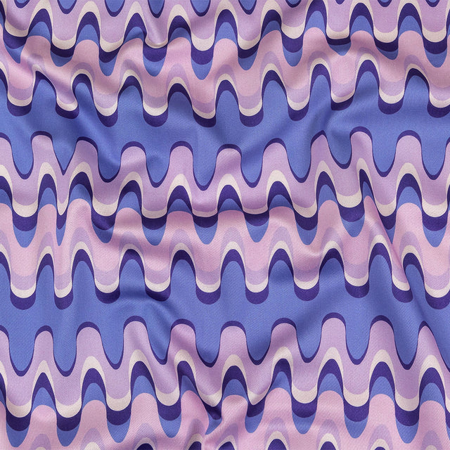 Stretch Cotton Sateen - Purple and Blue Bubbly Zig Zags - Blue Jay Waves Print - Mood Exclusive Indigo Collection