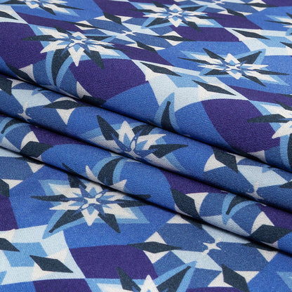 Stretch Cotton Sateen - Blue and Purple Geometric - Crystalline Culture Print - Mood Exclusive Indigo Collection