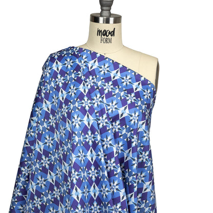 Stretch Cotton Sateen - Blue and Purple Geometric - Crystalline Culture Print - Mood Exclusive Indigo Collection