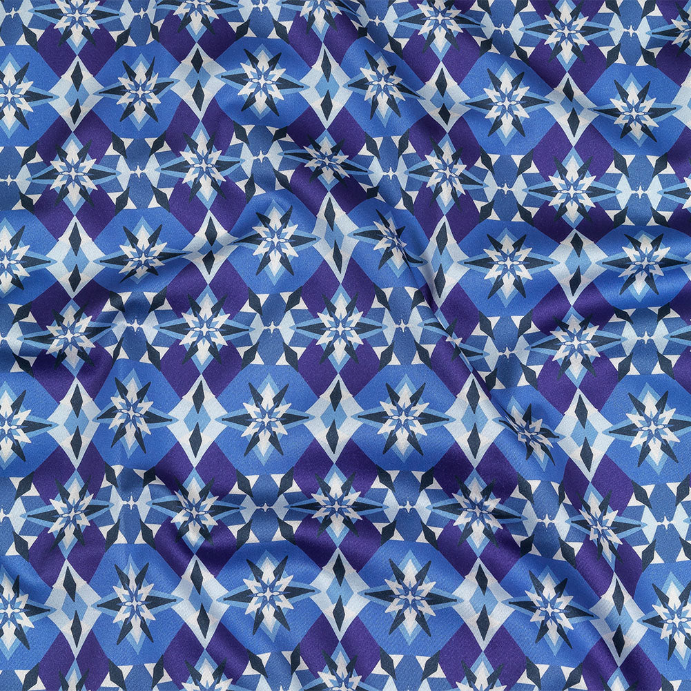 Stretch Cotton Sateen - Blue and Purple Geometric - Crystalline Culture Print - Mood Exclusive Indigo Collection