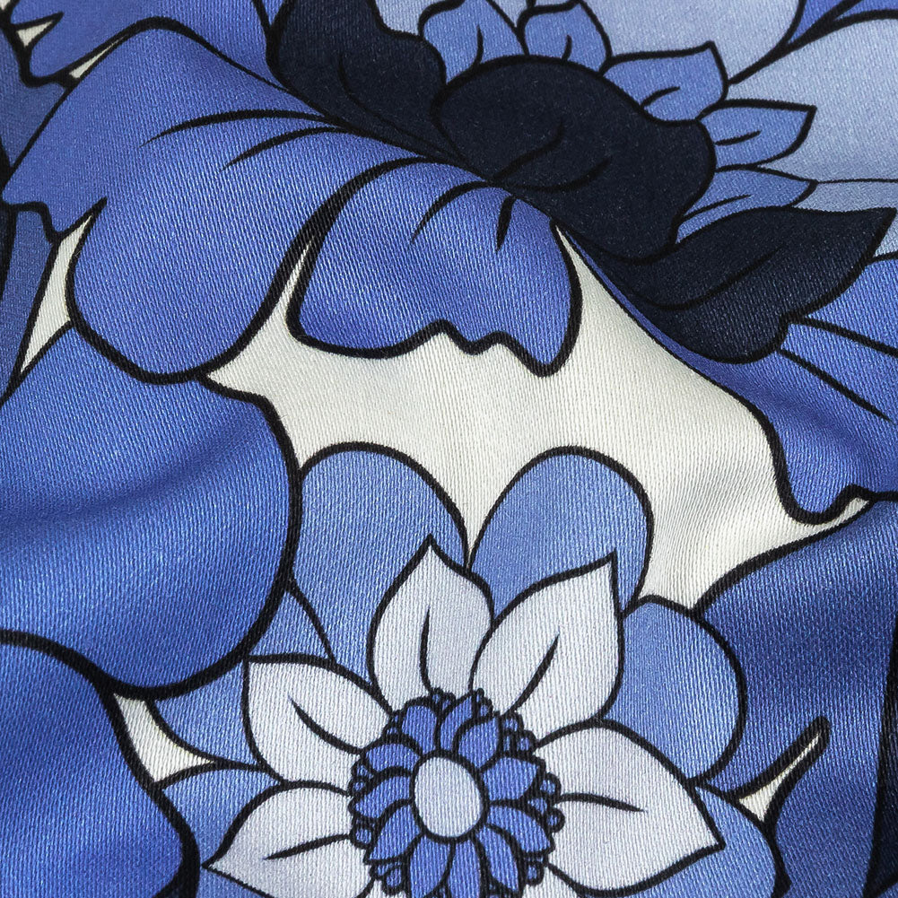 Stretch Cotton Sateen - Flowers and Stripes - Stuck on Blue Print - Mood Exclusive Indigo Collection