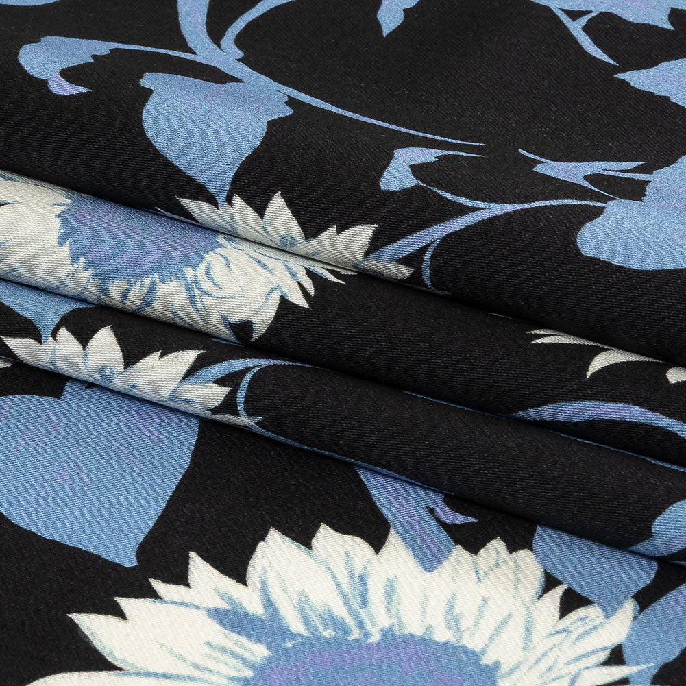 Stretch Cotton Sateen - Blue Floral - Adore You Print - Mood Exclusive Indigo Collection - Folded