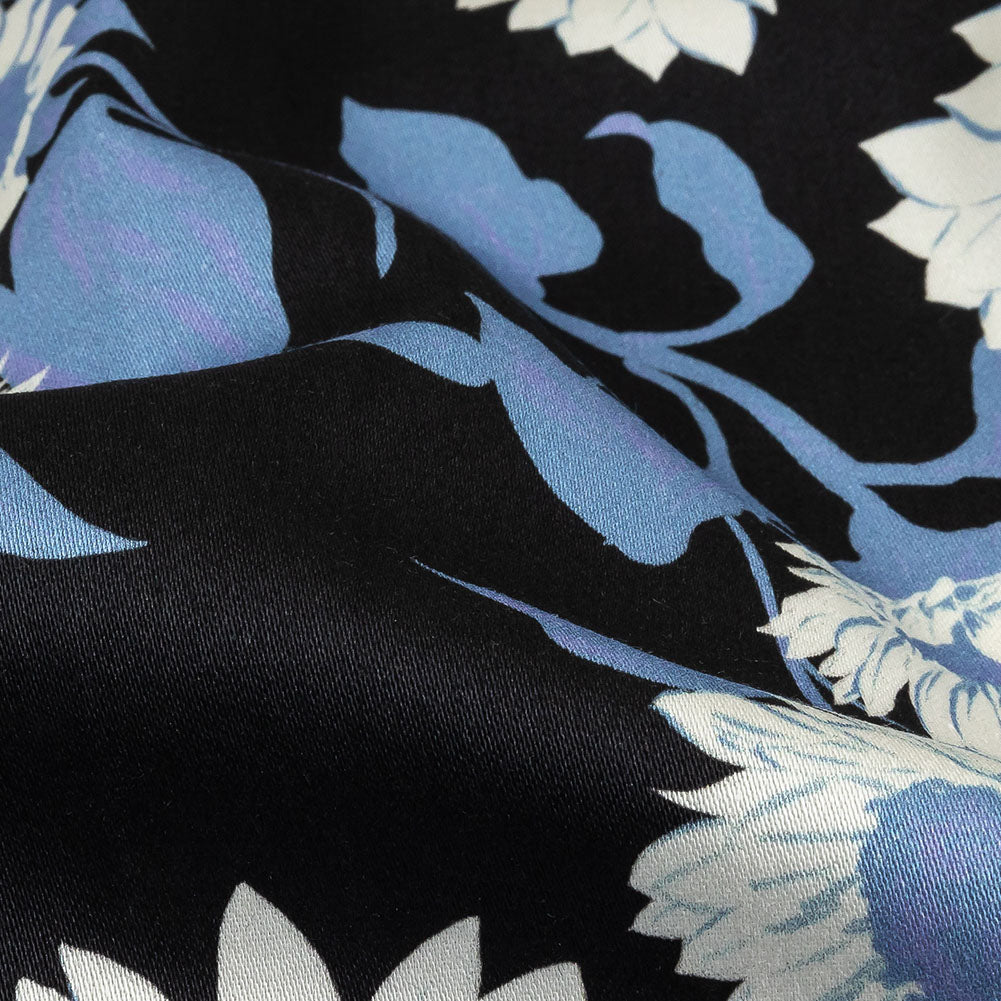 Stretch Cotton Sateen - Blue Floral - Adore You Print - Mood Exclusive Indigo Collection - Detail