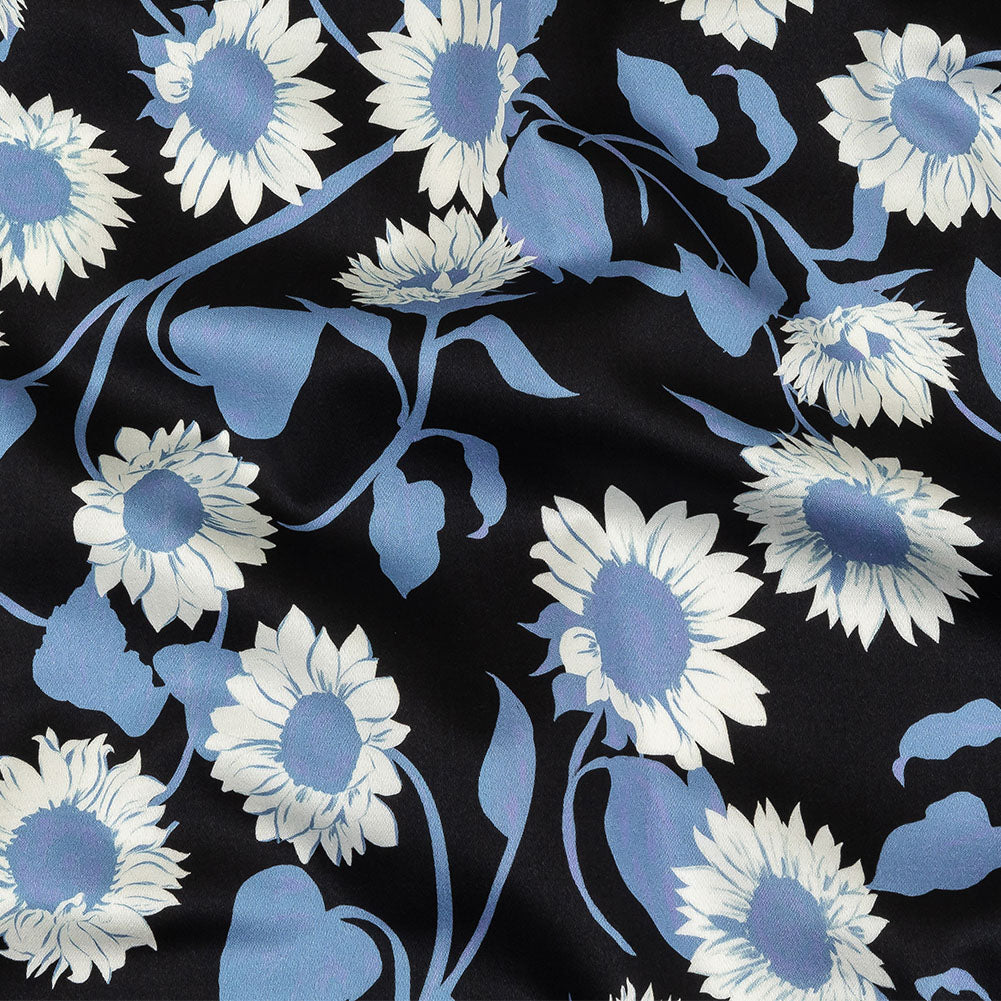 Stretch Cotton Sateen - Blue Floral - Adore You Print - Mood Exclusive Indigo Collection