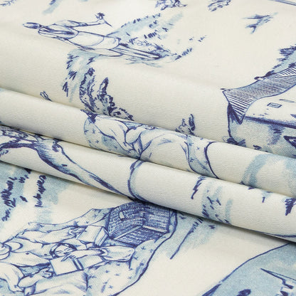 Stretch Cotton Sateen - Blue and White Toile - Blue Period Print - Mood Exclusive Indigo Collection