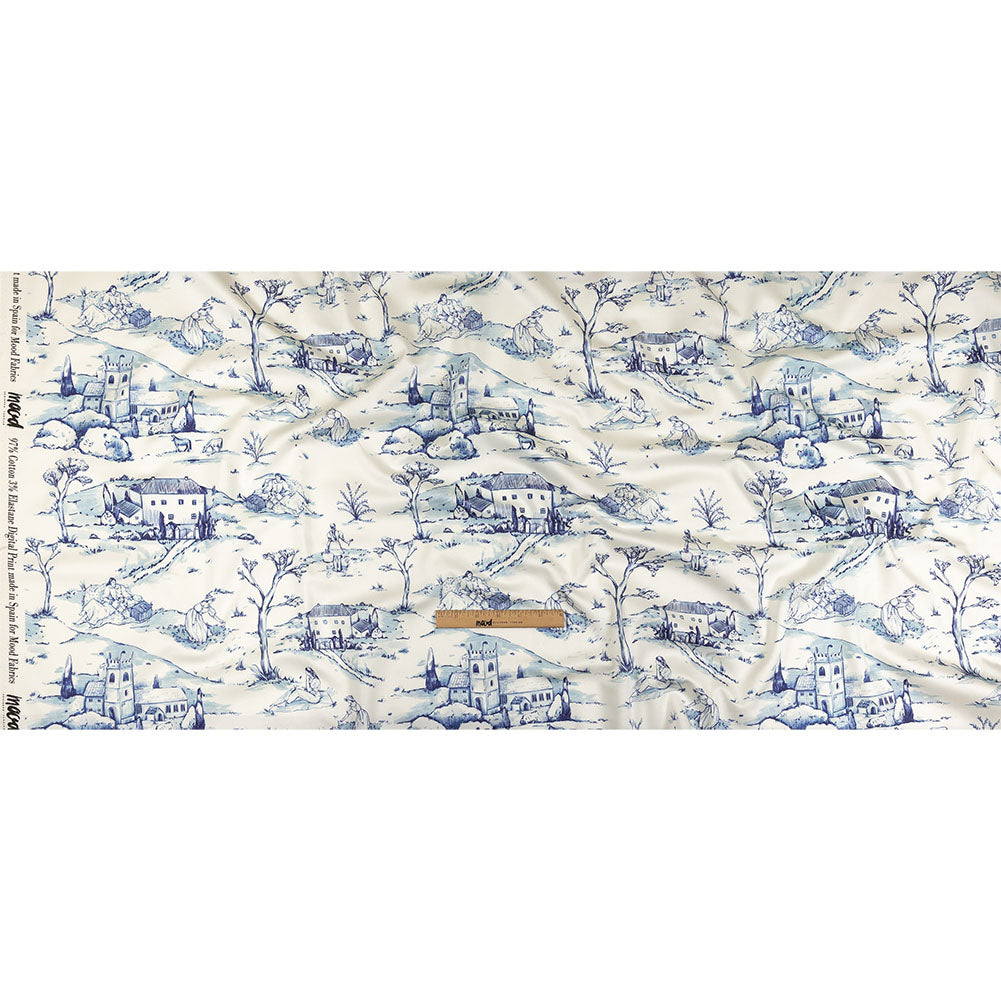 Stretch Cotton Sateen - Blue and White Toile - Blue Period Print - Mood Exclusive Indigo Collection