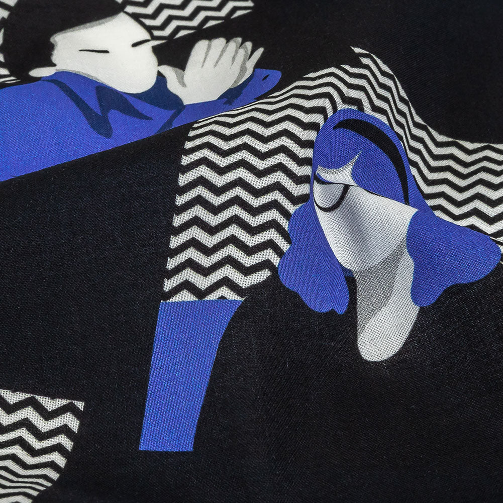 Cotton Voile - Blue and Black Talking Heads - In the Blues Print - Mood Exclusive Indigo Collection