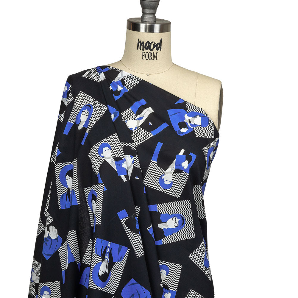 Cotton Voile - Blue and Black Talking Heads - In the Blues Print - Mood Exclusive Indigo Collection