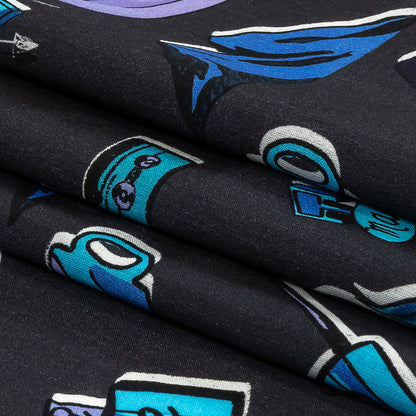 Cotton Voile - Purple and Blue Iconic Symbols - Live at Sun Studio Print - Mood Exclusive Indigo Collection