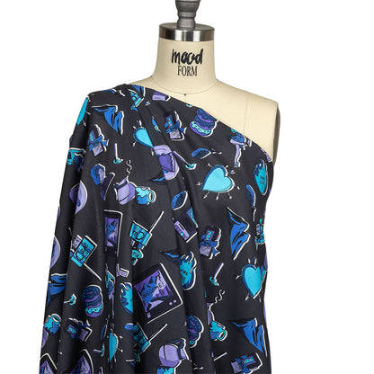 Cotton Voile - Purple and Blue Iconic Symbols - Live at Sun Studio Print - Mood Exclusive Indigo Collection