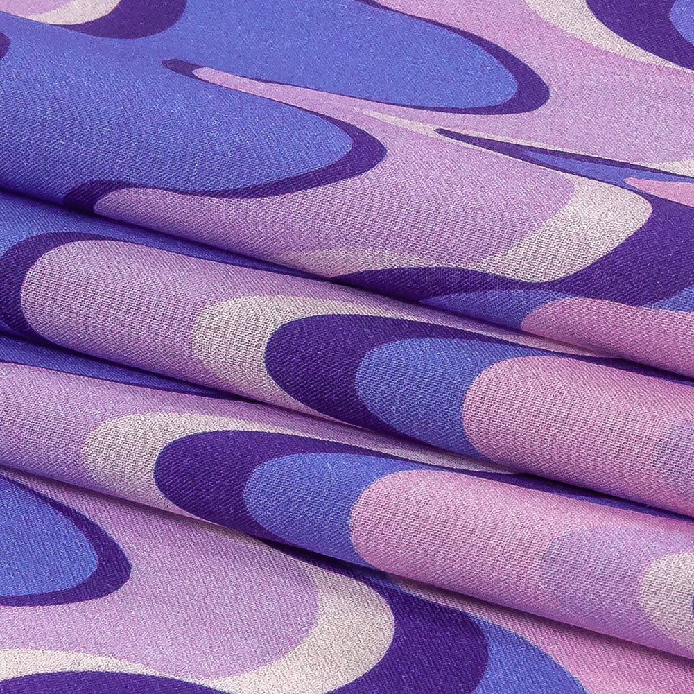 Cotton Voile - Purple and Blue Bubbly Zig Zags - Blue Jay Waves Print - Mood Exclusive Indigo Collection