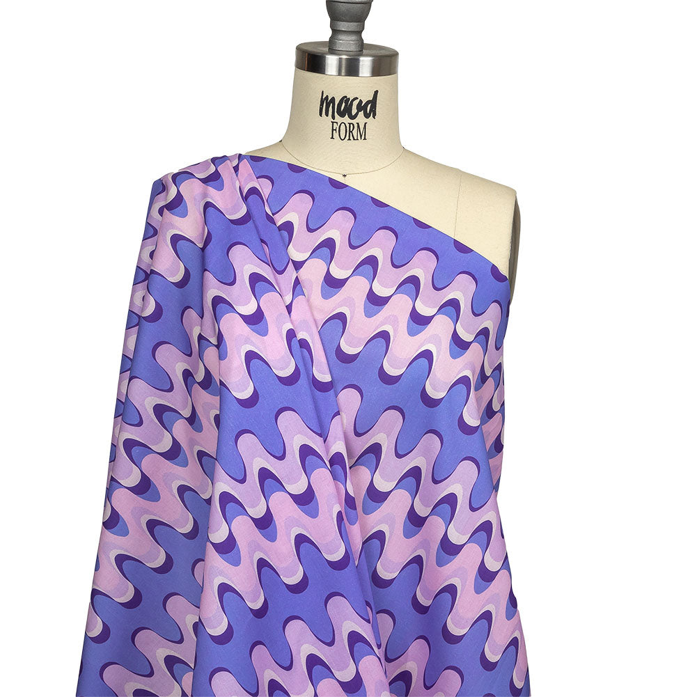Cotton Voile - Purple and Blue Bubbly Zig Zags - Blue Jay Waves Print - Mood Exclusive Indigo Collection