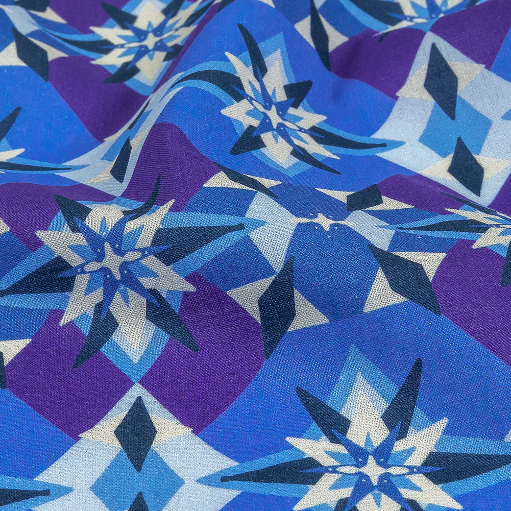 Cotton Voile - Blue and Purple Geometric - Crystalline Culture Print - Mood Exclusive Indigo Collection - Detail