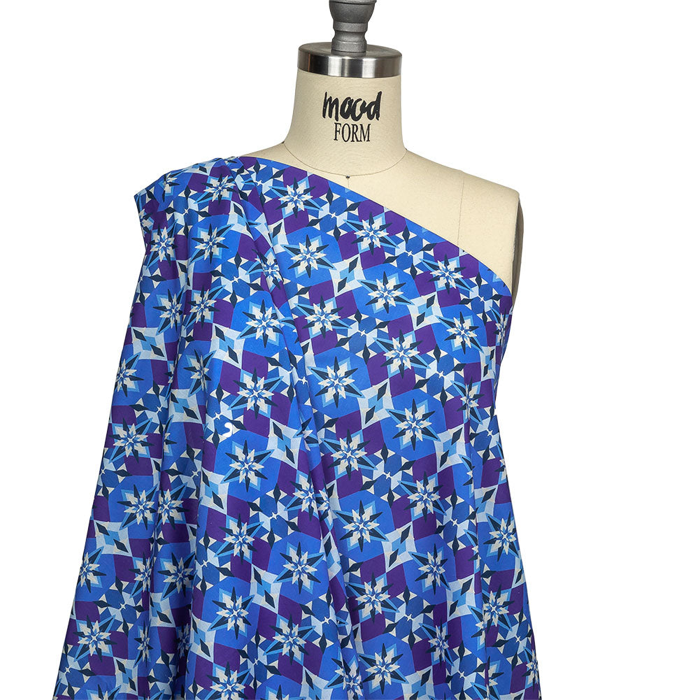 Cotton Voile - Blue and Purple Geometric - Crystalline Culture Print - Mood Exclusive Indigo Collection - Drape